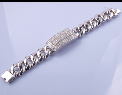 96,25 грамма 925 серебряных браслетов браслета 19cm CZ соответствуя магнитных для пар
